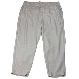 NWT Old Navy Pants Womens 3X Beige High Rise Elastic‎ Waist Linen Blend Cropped